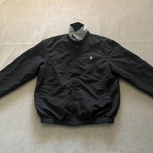 US Polo Assn Light Jacket Men Size S Black Polyester Fleece Lining Golf Full Zip - Picture 1 of 13